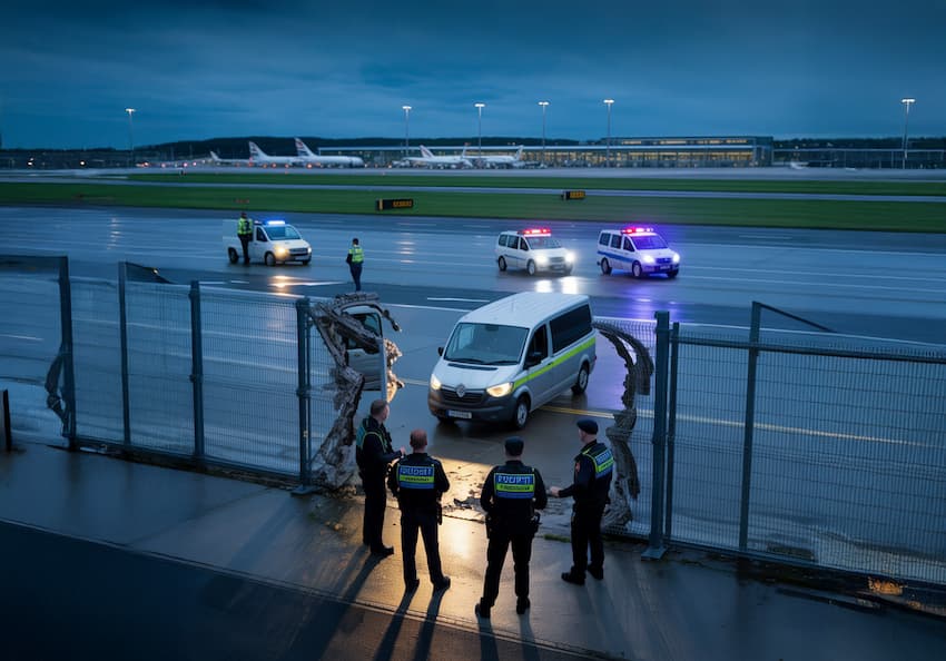 വിമാനത്താവളത്തിൽ സുരക്ഷാ ലംഘനം: വാൻ ഫെൻസ് തകർത്തു, മൂന്ന് പേർ കസ്റ്റഡിയിൽ