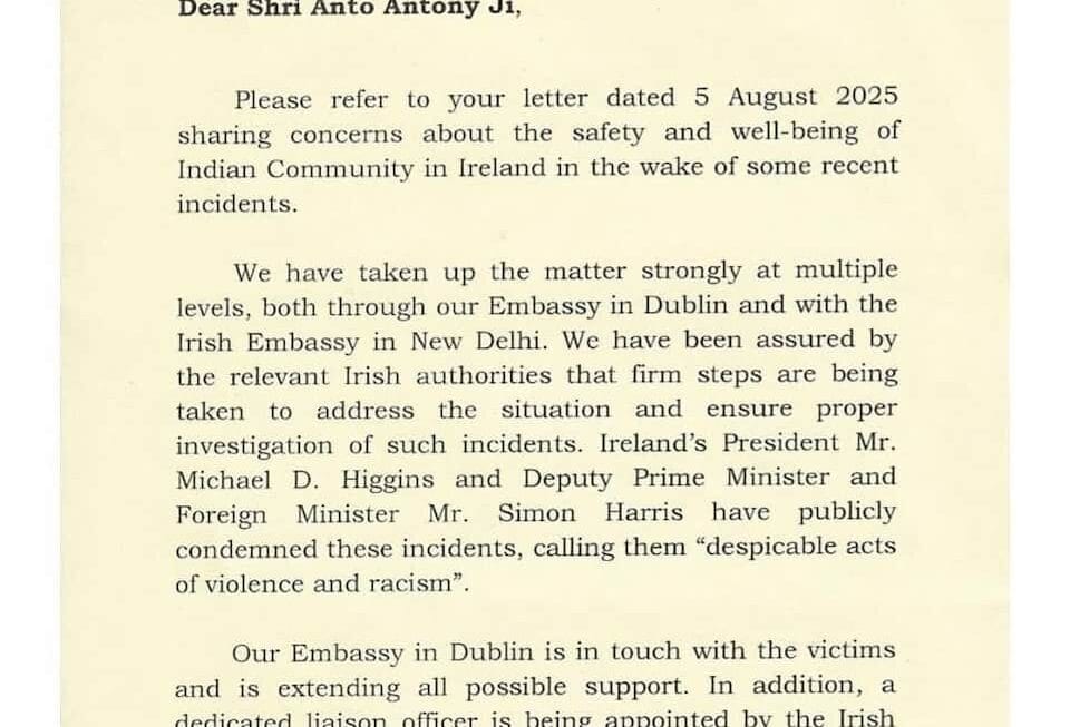 അയർലൻഡിൽ ഇന്ത്യക്കാർക്കെതിരെയുള്ള ആക്രമണങ്ങൾ: ഇന്ത്യൻ സർക്കാർ ഇടപെടുന്നു