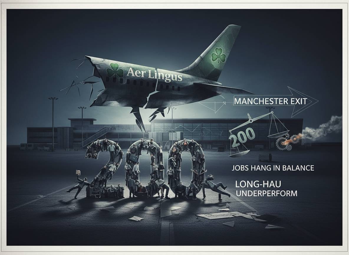 Aer Lingus മാഞ്ചസ്റ്ററിൽ നിന്നുള്ള പിന്മാറ്റം പരിഗണിക്കുന്നു: ദൂരയാത്രാ സർവീസുകൾ പ്രതീക്ഷിച്ച പ്രകടനം കാഴ്ചവെക്കാത്തതിനെത്തുടർന്ന് 200 ജോലികൾ തുലാസിൽ.