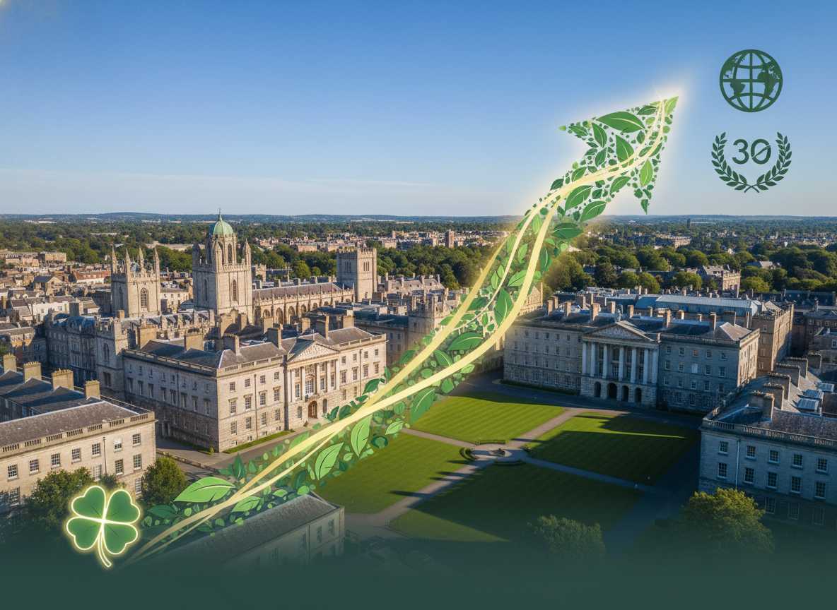 ട്രിനിറ്റി കോളേജ് ഡബ്ലിൻ ക്യുഎസ് സുസ്ഥിരതാ റാങ്കിംഗിൽ ആഗോളതലത്തിലെ മികച്ച 30-ലേക്ക് കുതിച്ചുയർന്നു; അയർലൻഡിൽ മുന്നിൽ.