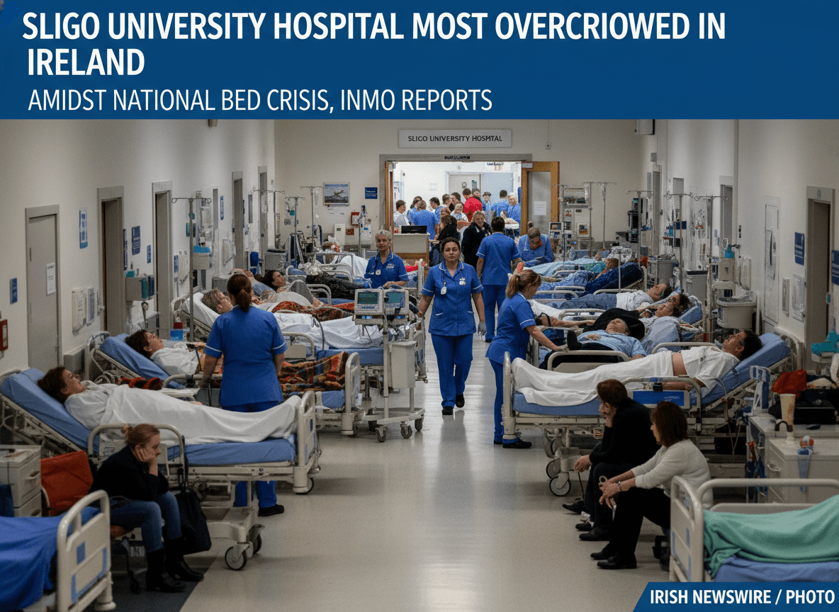 ദേശീയ കിടക്കക്ഷാമത്തിനിടയിൽ അയർലൻഡിൽ ഏറ്റവും കൂടുതൽ തിരക്ക് സ്ലൈഗോ യൂണിവേഴ്സിറ്റി ഹോസ്പിറ്റലിൽ; ഐഎൻഎംഒ റിപ്പോർട്ട് ചെയ്യുന്നു.