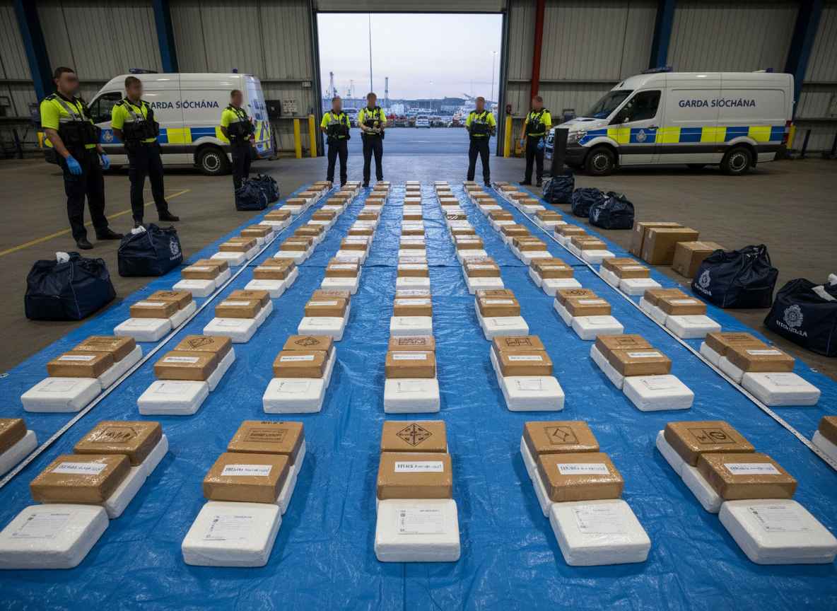 വൻ ലഹരിമരുന്ന് വേട്ട: പോലീസ് 7.2 ദശലക്ഷം യൂറോയുടെ കൊക്കെയ്ൻ പിടികൂടി, ഡബ്ലിനിലും വെക്സ്ഫോർഡിലുമായി നാലുപേർ അറസ്റ്റിൽ.