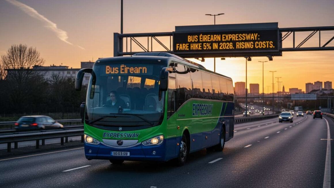 Bus Éireann’s Expressway 2026-ൽ ടിക്കറ്റ് നിരക്ക് 5% വർദ്ധിപ്പിക്കാൻ തീരുമാനിച്ചു, വർദ്ധിച്ചുവരുന്ന ചെലവുകൾ ചൂണ്ടിക്കാട്ടി.