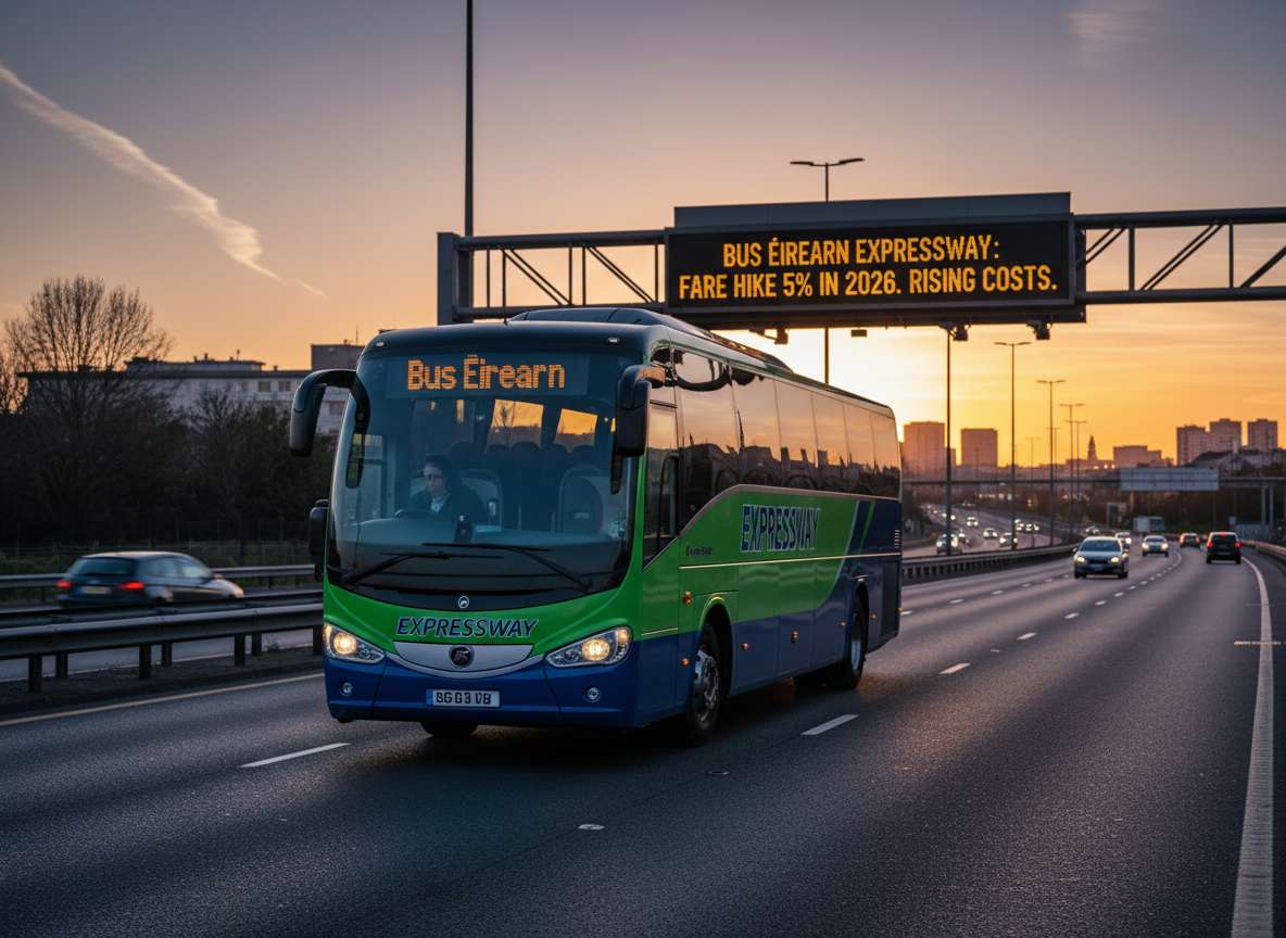 Bus Éireann's Expressway 2026-ൽ ടിക്കറ്റ് നിരക്ക് 5% വർദ്ധിപ്പിക്കാൻ തീരുമാനിച്ചു, വർദ്ധിച്ചുവരുന്ന ചെലവുകൾ ചൂണ്ടിക്കാട്ടി.