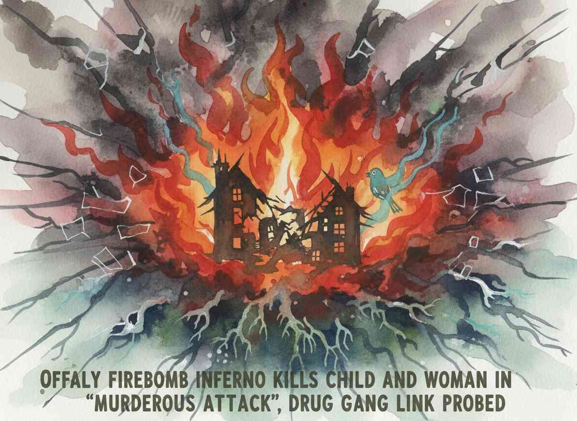 Offaly തീബോംബ് ആക്രമണത്തിലെ അഗ്നിബാധ: കുട്ടിയും സ്ത്രീയും മരിച്ചു; 'കൊലപാതകപരമായ ആക്രമണം