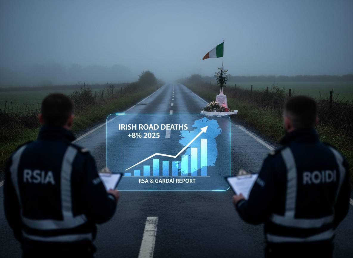 ഐറിഷ് റോഡ് മരണങ്ങൾ 2025-ൽ 8% കുതിച്ചുയർന്നു: RSA-യും Gardaí-യും ആശങ്കാജനകമായ മരണവർദ്ധനവ് റിപ്പോർട്ട് ചെയ്തു.