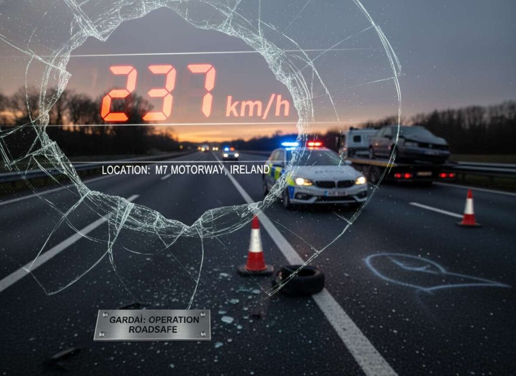 വ്യാപകമായ ചെക്കിങ്ങിനിടയിലും, 237km/h വേഗതയിൽ കാർ ഓടിച്ചു, ‘ഇത് റോഡിലെ കൂട്ടക്കുരുതി’ ഗാർഡാ