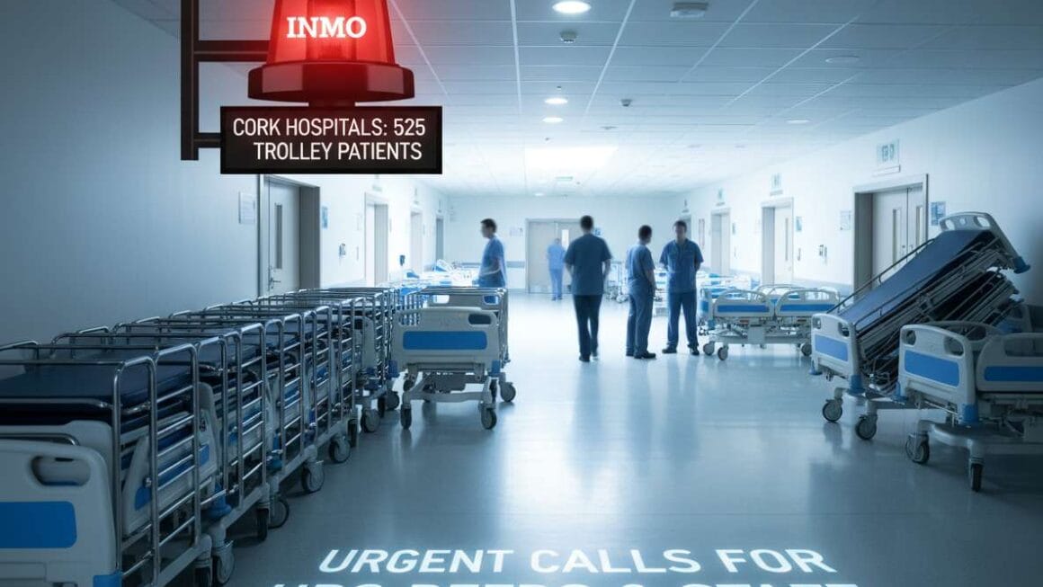 കോർക്ക് ആശുപത്രികൾ 525 രോഗികൾക്ക് ട്രോളികളിൽ ചികിത്സ, കിടക്കകൾക്കും ജീവനക്കാർക്കും അടിയന്തിര ആവശ്യം.