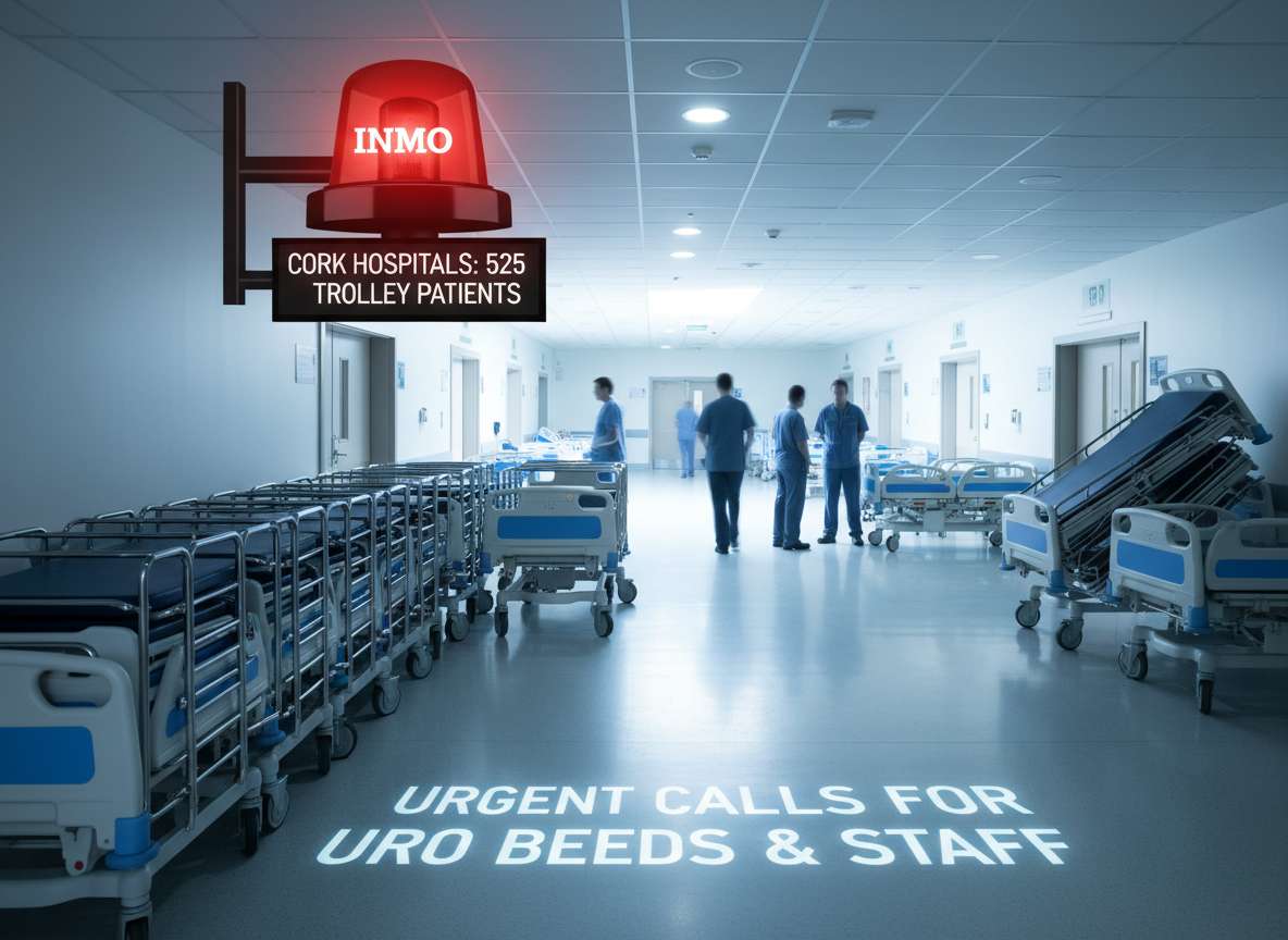 കോർക്ക് ആശുപത്രികൾ 525 രോഗികൾക്ക് ട്രോളികളിൽ ചികിത്സ, കിടക്കകൾക്കും ജീവനക്കാർക്കും അടിയന്തിര ആവശ്യം.