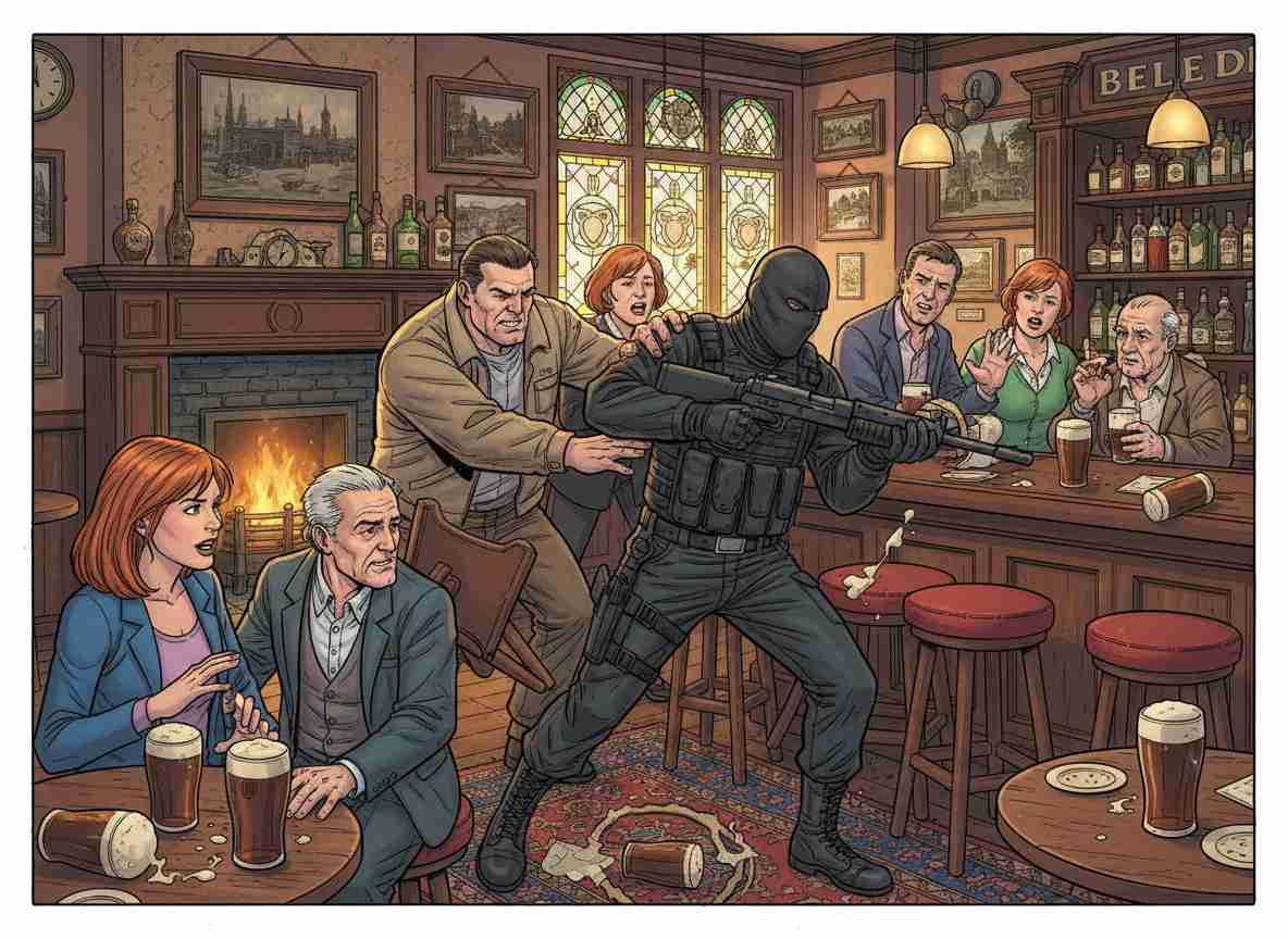 Ballyfermotൽ മുഖംമൂടിയണിഞ്ഞ തോക്കുധാരിയെ പബ്ബിലെത്തിയ ധീരർ തടഞ്ഞു