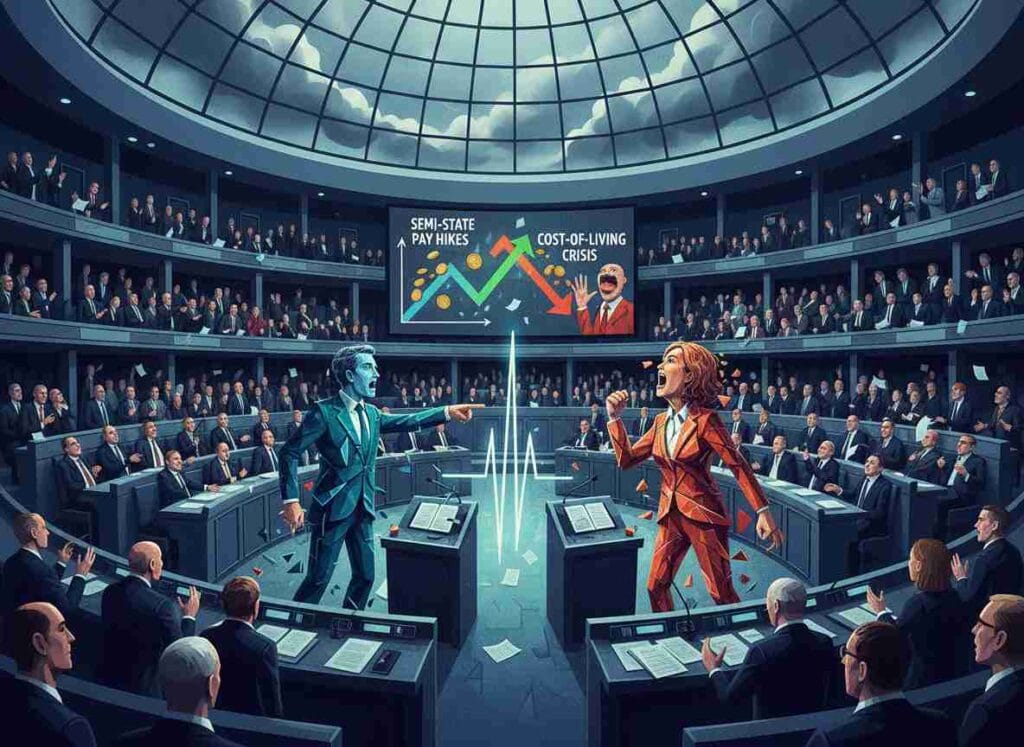 അർദ്ധ-സർക്കാർ സ്ഥാപനങ്ങളിലെ ശമ്പള വർദ്ധനവിനെച്ചൊല്ലി ഡെയിൽ പ്രക്ഷുബ്ധമായി. ജീവിതച്ചെലവ് പ്രതിസന്ധിയുടെ പശ്ചാത്തലത്തിൽ  രൂക്ഷമായ ഏറ്റുമുട്ടൽ