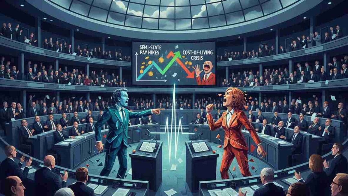 അർദ്ധ-സർക്കാർ സ്ഥാപനങ്ങളിലെ ശമ്പള വർദ്ധനവിനെച്ചൊല്ലി ഡെയിൽ പ്രക്ഷുബ്ധമായി. ജീവിതച്ചെലവ് പ്രതിസന്ധിയുടെ പശ്ചാത്തലത്തിൽ  രൂക്ഷമായ ഏറ്റുമുട്ടൽ