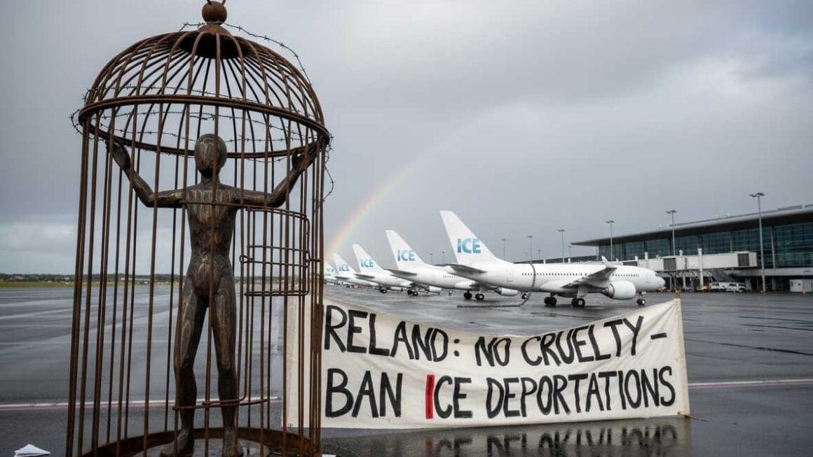 അയർലൻഡ് ഷാനോണിൽ നിന്ന് പുറപ്പെടുന്ന ‘ക്രൂരമായ’ ICE നാടുകടത്തൽ വിമാനങ്ങൾ നിരോധിക്കാൻ വർദ്ധിച്ചുവരുന്ന സമ്മർദ്ദം നേരിടുന്നു.