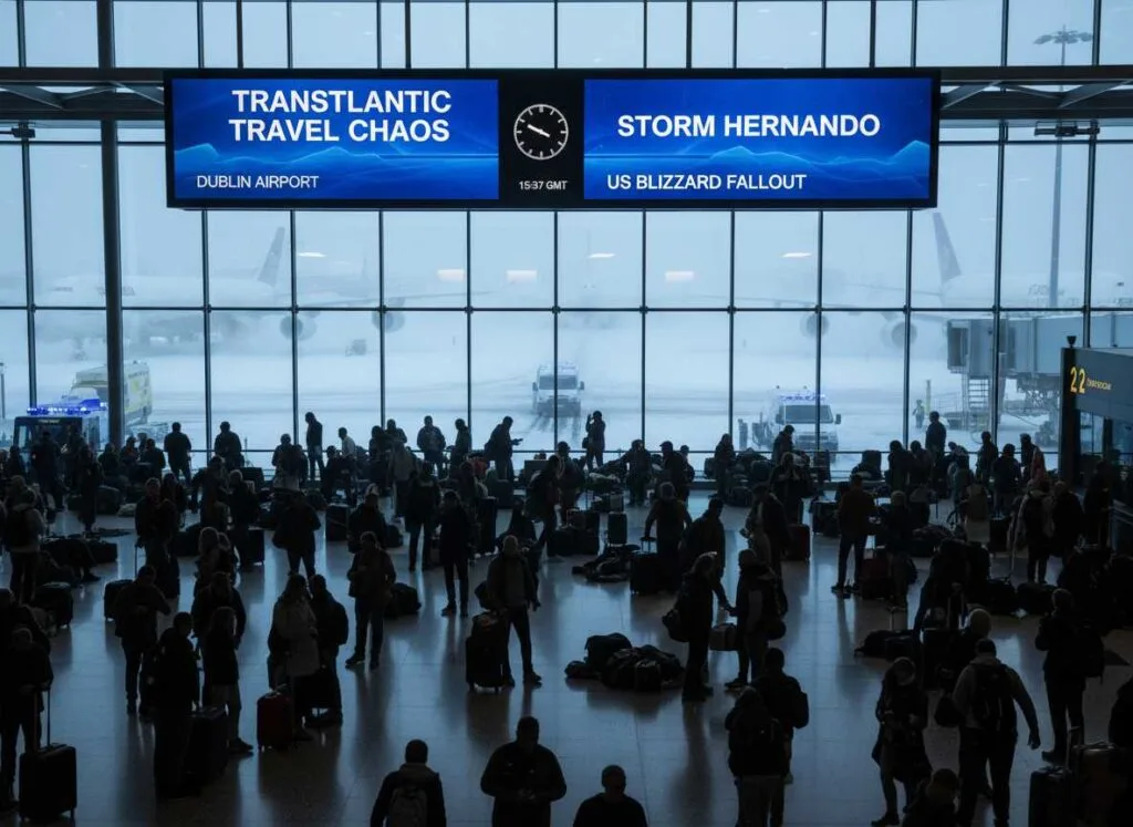 ഹെർണാണ്ടോ Storm, ഡബ്ലിൻ വിമാനത്താവളത്തിൽ ആയിരങ്ങളെ കുടുക്കി.
