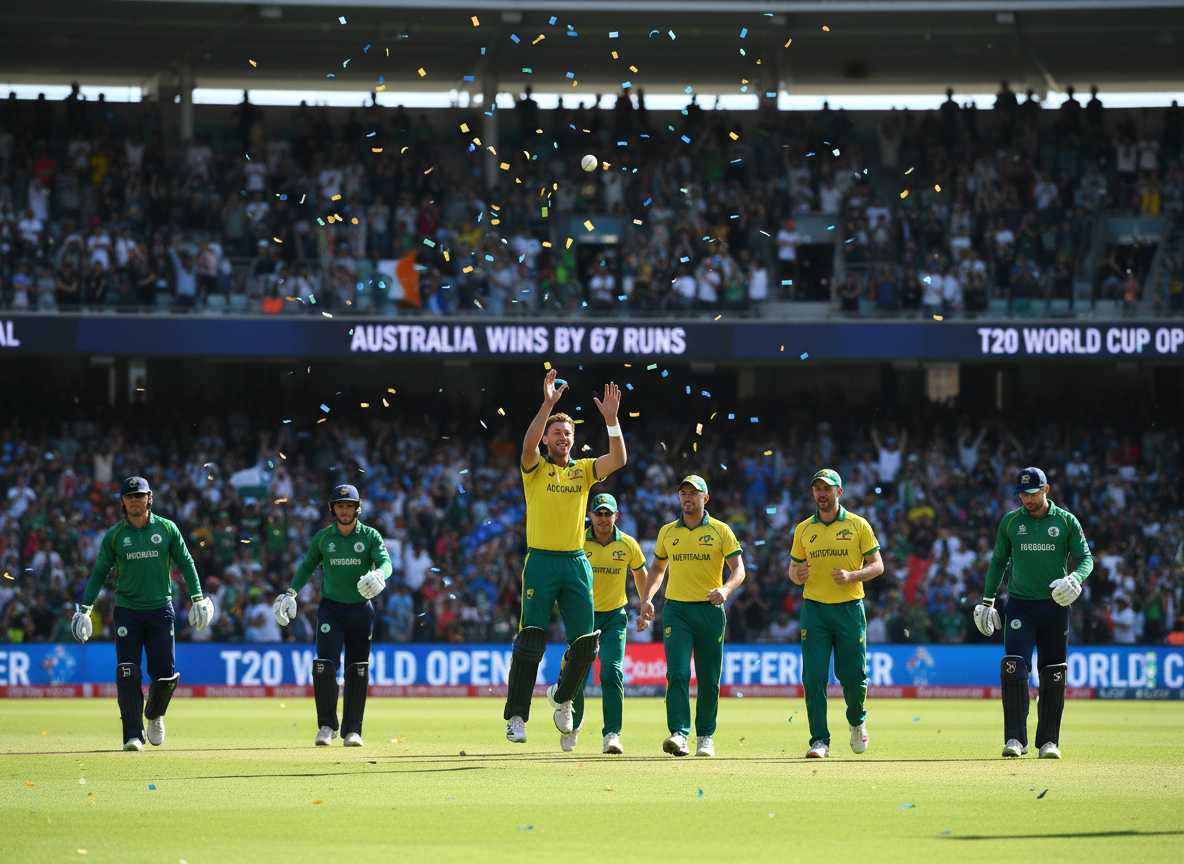 T20 ലോകകപ്പ് ഉദ്ഘാടന മത്സരത്തിൽ അയർലൻഡിനെ 67 റൺസിന് തകർത്ത് ഓസ്‌ട്രേലിയ.