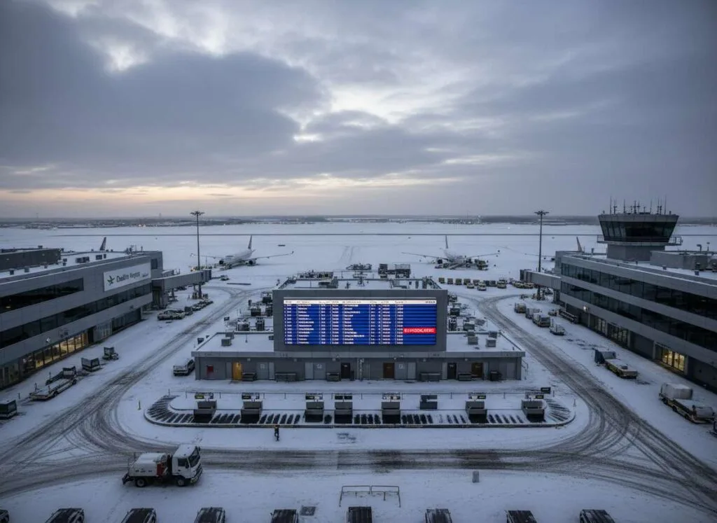 ഡബ്ലിൻ വിമാനത്താവളം സ്തംഭിച്ചു: മധ്യശൈത്യകാലത്തിലെ കടുത്ത അരാജകത്വത്തിനിടെ 211 വിമാനങ്ങൾ വൈകി, മൂന്നെണ്ണം റദ്ദാക്കി.