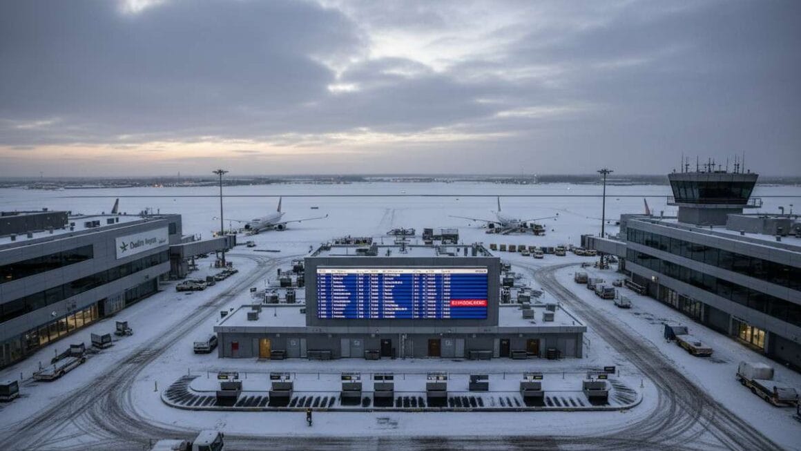 ഡബ്ലിൻ വിമാനത്താവളം സ്തംഭിച്ചു: മധ്യശൈത്യകാലത്തിലെ കടുത്ത അരാജകത്വത്തിനിടെ 211 വിമാനങ്ങൾ വൈകി, മൂന്നെണ്ണം റദ്ദാക്കി.