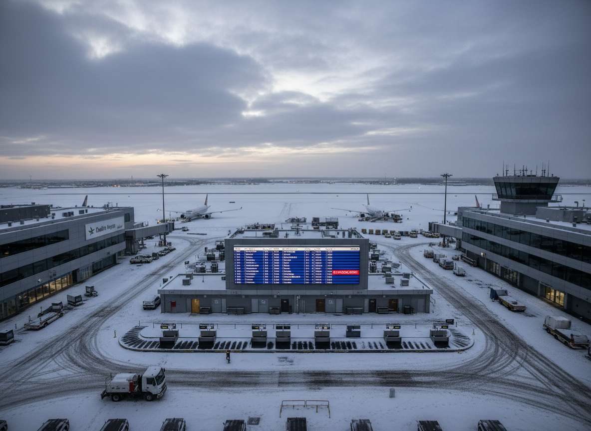 ഡബ്ലിൻ വിമാനത്താവളം സ്തംഭിച്ചു: മധ്യശൈത്യകാലത്തിലെ കടുത്ത അരാജകത്വത്തിനിടെ 211 വിമാനങ്ങൾ വൈകി, മൂന്നെണ്ണം റദ്ദാക്കി.