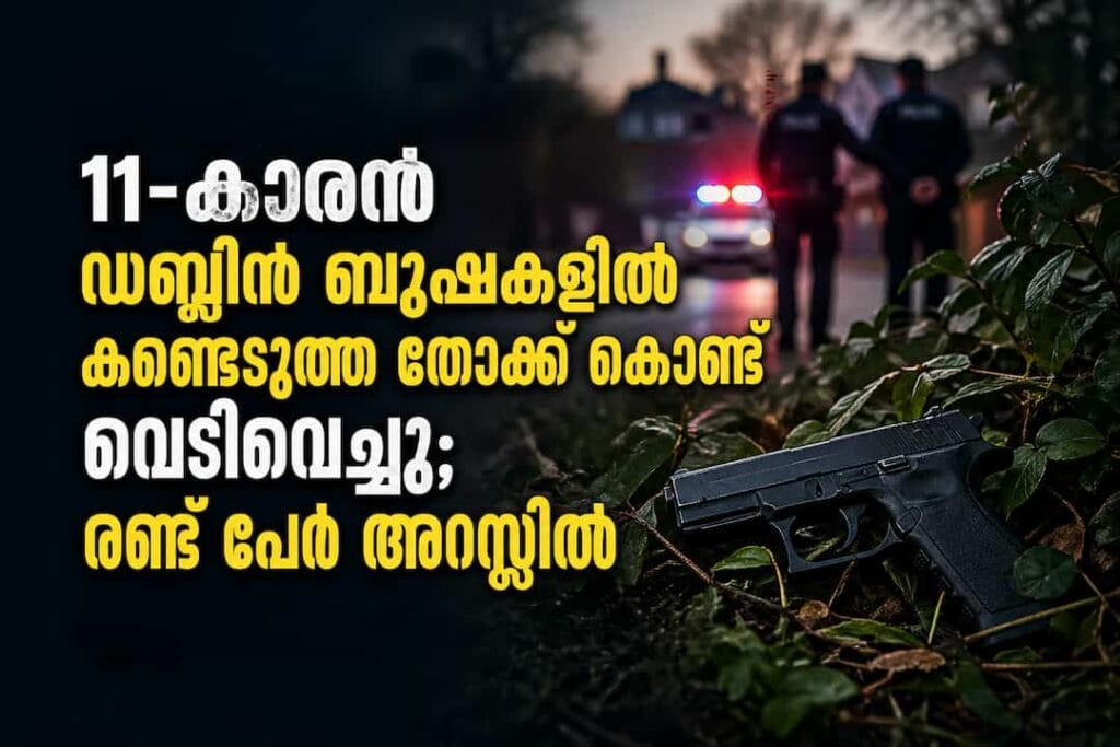 ഡബ്ലിനിൽ കുറ്റിക്കാട്ടിൽ ഉപേക്ഷിക്കപ്പെട്ട തോക്ക് കണ്ടെത്തിയ 11 വയസ്സുകാരൻ വെടിയുതിർത്തു; 2 പേർ അറസ്റ്റിൽ