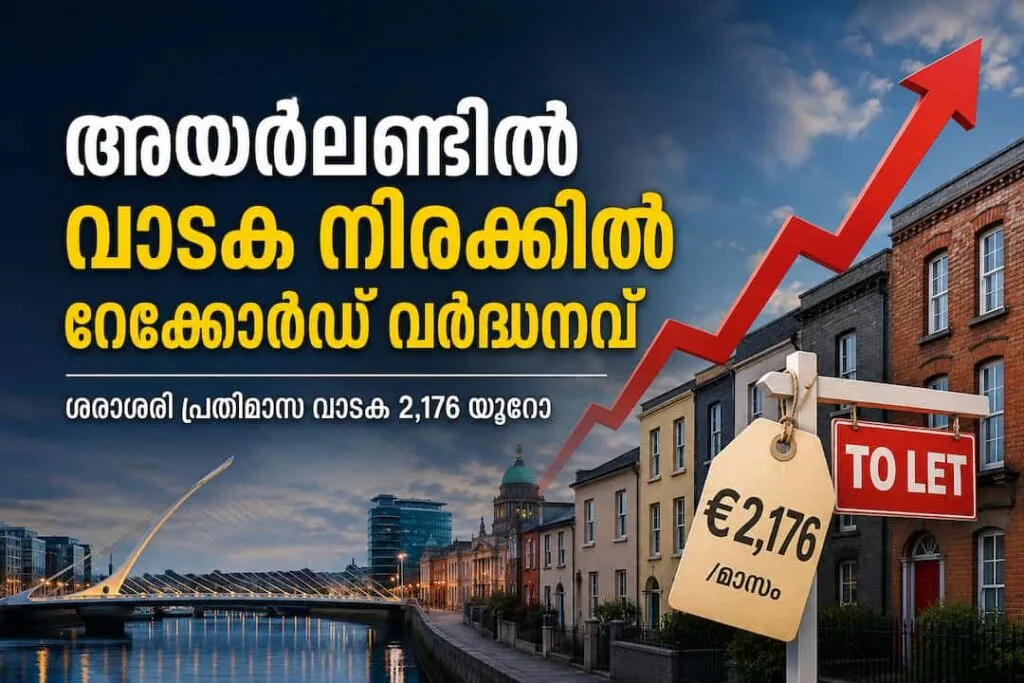 അയർലണ്ടിൽ വാടക നിരക്കിൽ റെക്കോർഡ് വർദ്ധനവ്; ശരാശരി പ്രതിമാസ വാടക 2,176 യൂറോ
