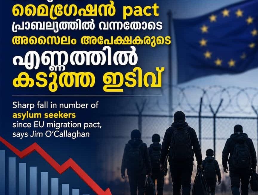 യൂറോപ്യൻ യൂണിയൻ കുടിയേറ്റ കരാറിന് പിന്നാലെ അയർലണ്ടിൽ അഭയാർത്ഥികളുടെ എണ്ണത്തിൽ വൻ കുറവെന്ന് മന്ത്രി ജിം ഒ കാലഗൻ