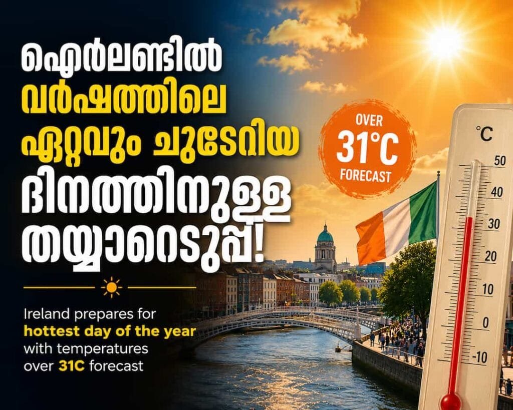 അയർലണ്ടിൽ ചൂട് കനക്കുന്നു; താപനില 31°C കടക്കുമെന്ന് മുന്നറിയിപ്പ്