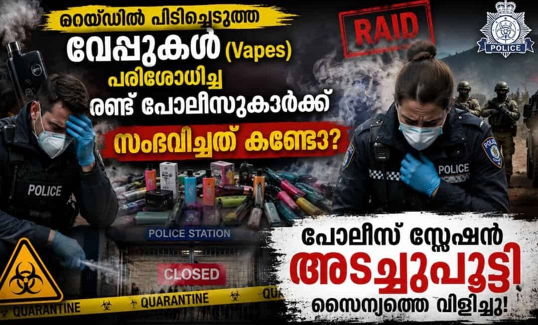 റെയ്ഡിൽ പിടിച്ചെടുത്ത വേപ്പുകൾ (Vapes) പരിശോധിച്ച രണ്ട് പോലീസുകാർക്ക് സംഭവിച്ചത് കണ്ടോ? പോലീസ് സ്റ്റേഷൻ അടച്ചുപൂട്ടി സൈന്യത്തെ വിളിച്ചു!