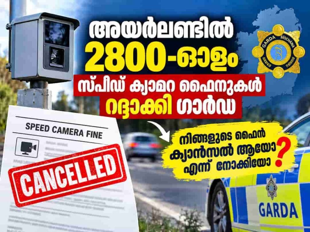 അയർലണ്ടിൽ 2800-ഓളം സ്പീഡ് ക്യാമറ ഫൈനുകൾ റദ്ദാക്കി ഗാർഡ; ഖജനാവിന് 4.5 ലക്ഷം യൂറോയുടെ വൻ നഷ്ടം!